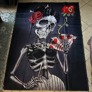 Skeleton Wall Tapestry with Red and Black Design